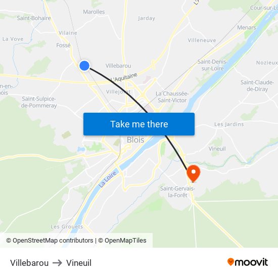 Villebarou to Vineuil map