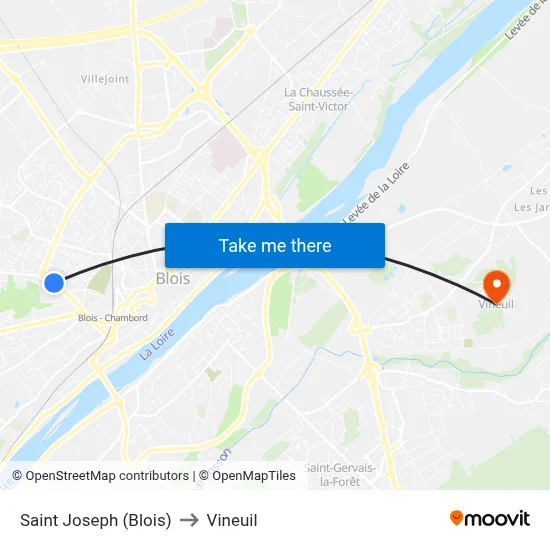 Saint Joseph (Blois) to Vineuil map
