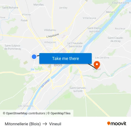Mitonnellerie (Blois) to Vineuil map