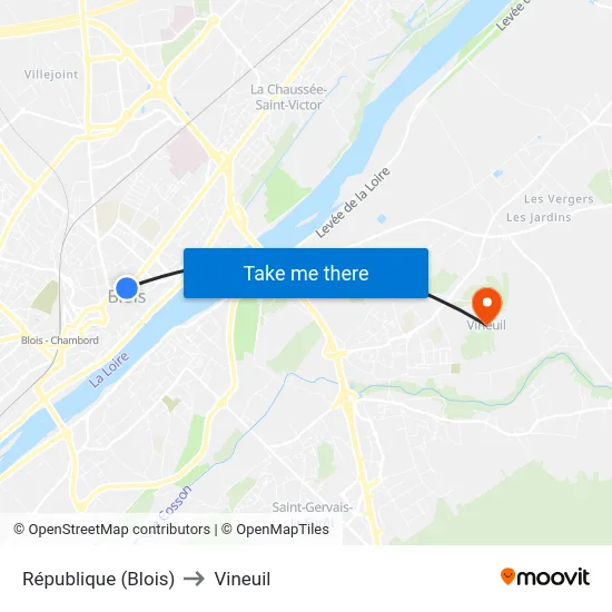 République (Blois) to Vineuil map
