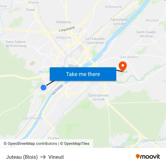 Juteau (Blois) to Vineuil map