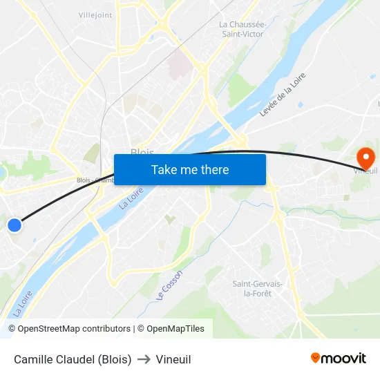 Camille Claudel (Blois) to Vineuil map