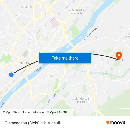 Clemenceau (Blois) to Vineuil map