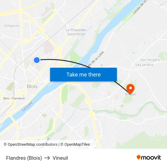 Flandres (Blois) to Vineuil map