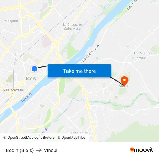 Bodin (Blois) to Vineuil map