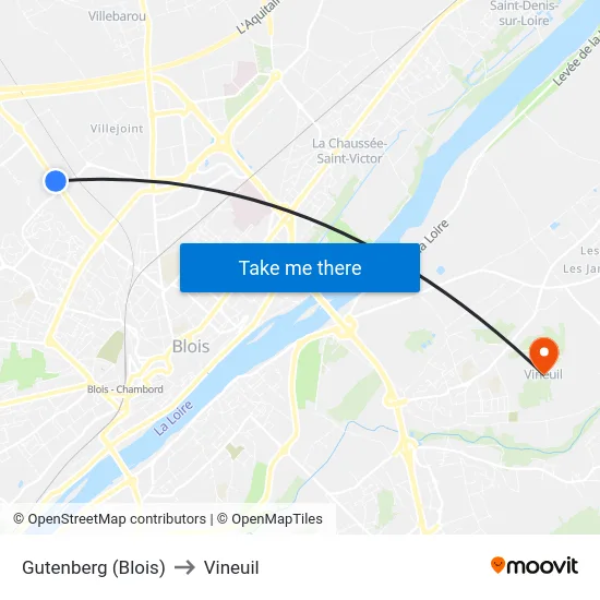 Gutenberg (Blois) to Vineuil map