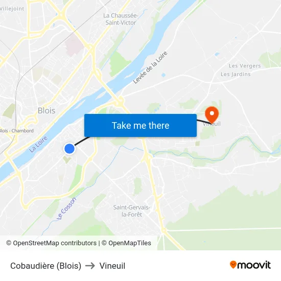 Cobaudière (Blois) to Vineuil map