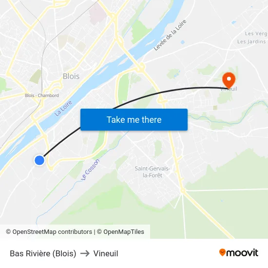 Bas Rivière (Blois) to Vineuil map