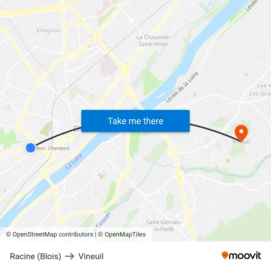Racine (Blois) to Vineuil map