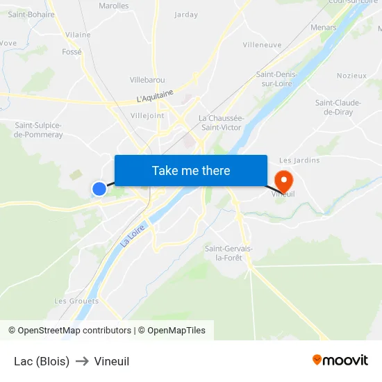 Lac (Blois) to Vineuil map