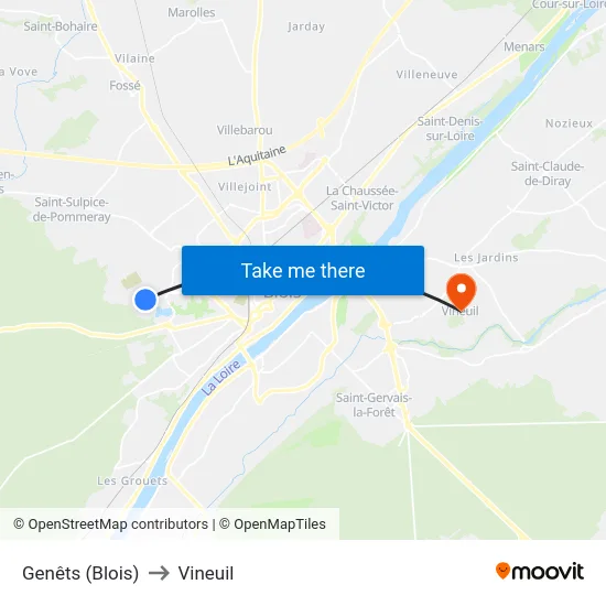 Genêts (Blois) to Vineuil map