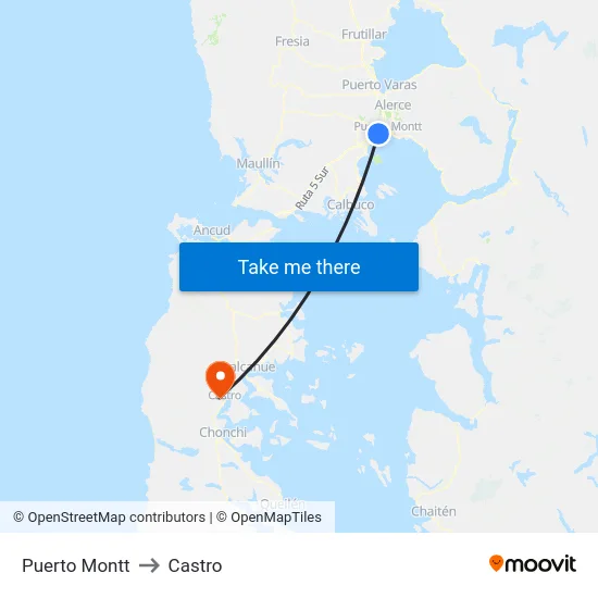 Puerto Montt to Castro map