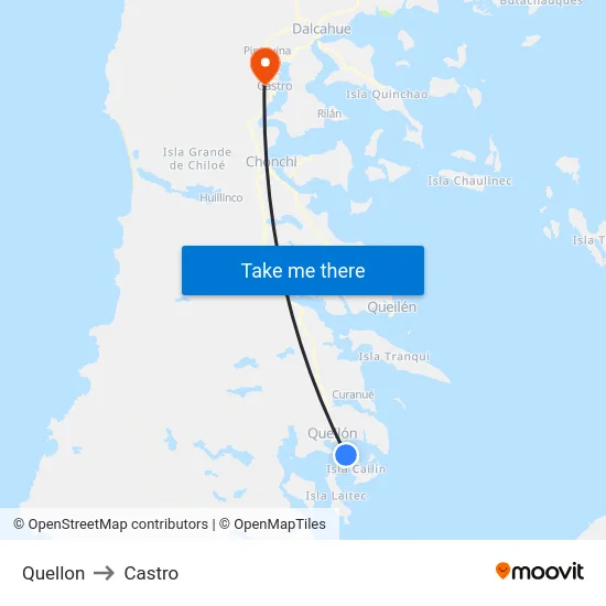 Quellon to Castro map