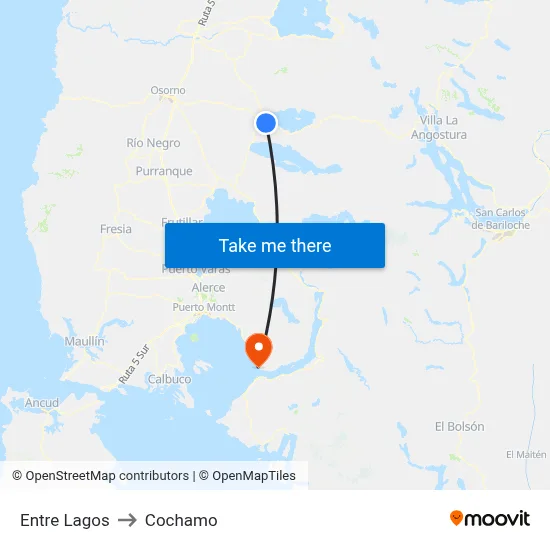 Entre Lagos to Cochamo map