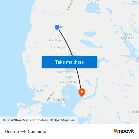 Osorno to Cochamo map