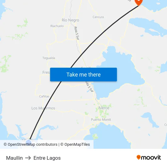 Maullin to Entre Lagos map