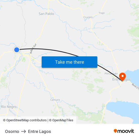 Osorno to Entre Lagos map