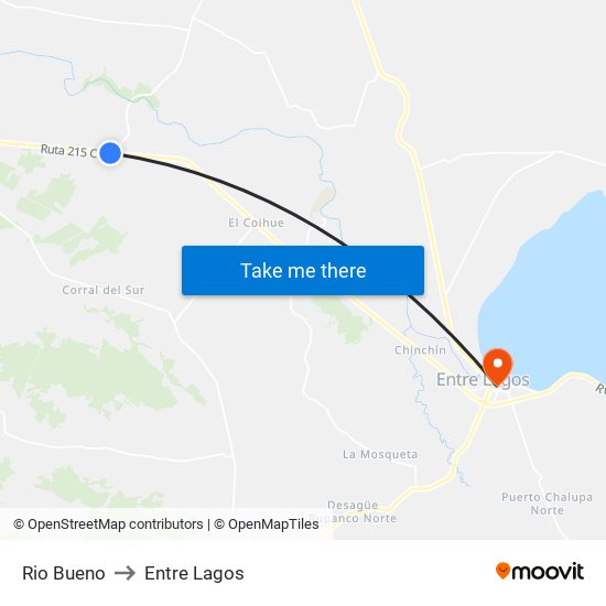 Rio Bueno to Entre Lagos map