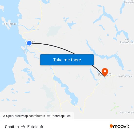 Chaiten to Futaleufu map
