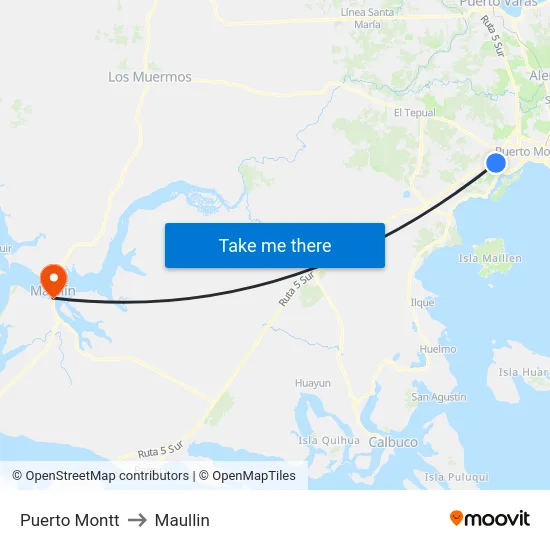 Puerto Montt to Maullin map