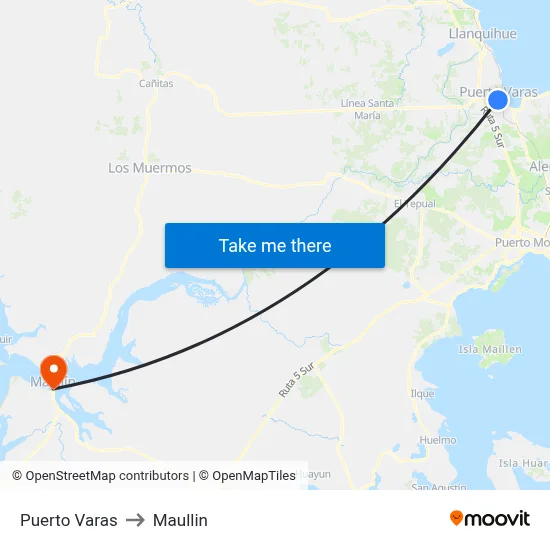 Puerto Varas to Maullin map