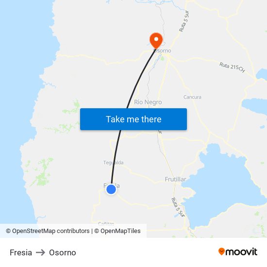 Fresia to Osorno map