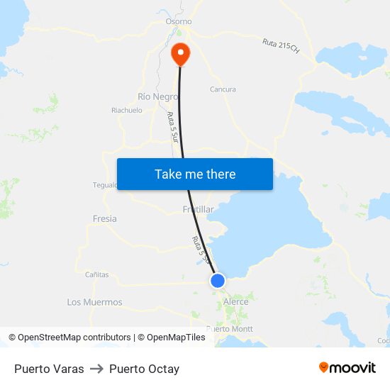 Puerto Varas to Puerto Octay map