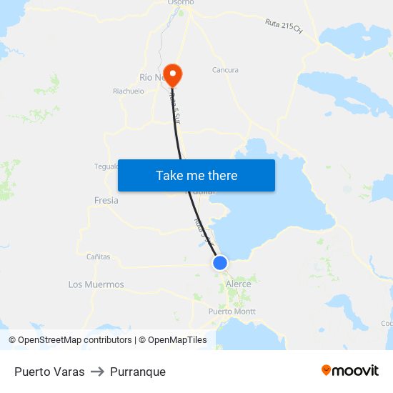 Puerto Varas to Purranque map