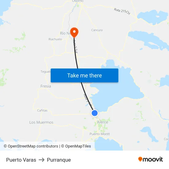 Puerto Varas to Purranque map