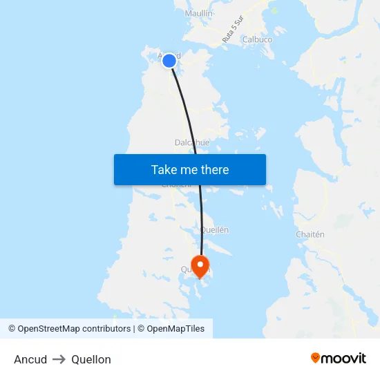 Ancud to Quellon map