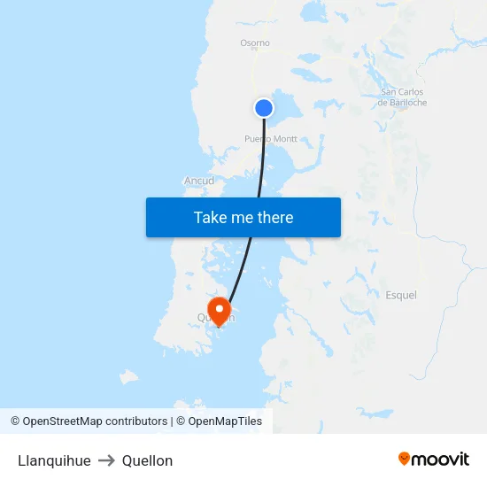 Llanquihue to Quellon map