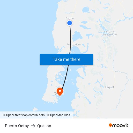 Puerto Octay to Quellon map