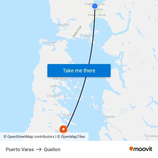 Puerto Varas to Quellon map