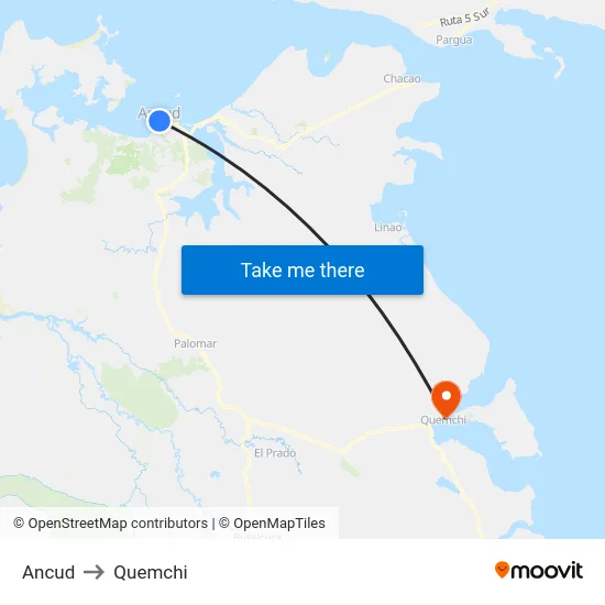 Ancud to Quemchi map