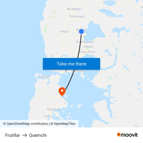 Frutillar to Quemchi map