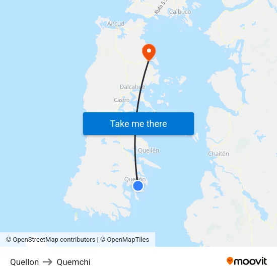 Quellon to Quemchi map