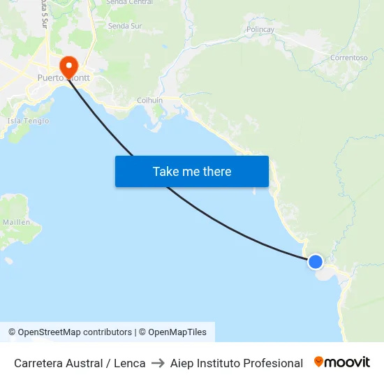 Carretera Austral / Lenca to Aiep Instituto Profesional map