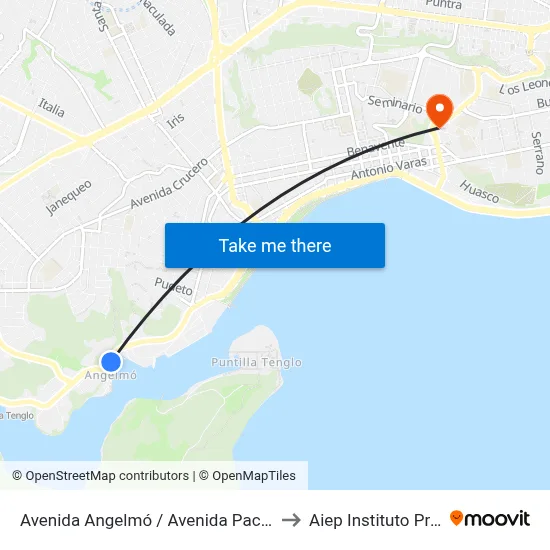 Avenida Angelmó / Avenida Pacheco Altamirano to Aiep Instituto Profesional map