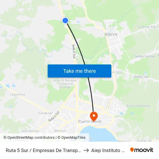 Ruta 5 Sur / Empresas De Transporte J. Bustamante to Aiep Instituto Profesional map