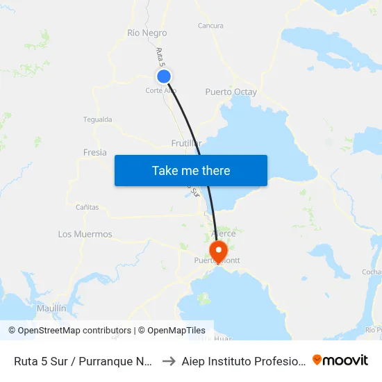 Ruta 5 Sur / Purranque Norte to Aiep Instituto Profesional map
