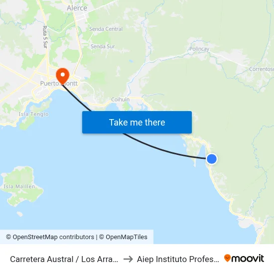 Carretera Austral / Los Arrayanes to Aiep Instituto Profesional map