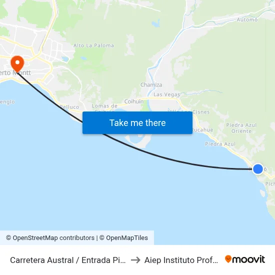 Carretera Austral / Entrada Piedra Azul to Aiep Instituto Profesional map