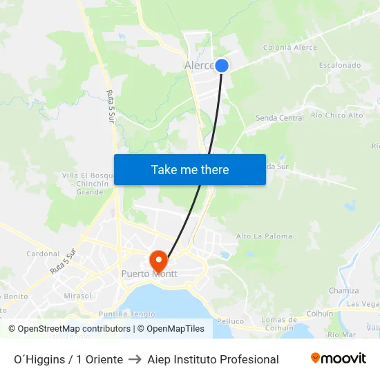 O´Higgins / 1 Oriente to Aiep Instituto Profesional map