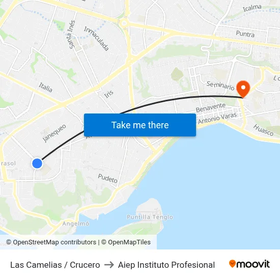 Las Camelias / Crucero to Aiep Instituto Profesional map