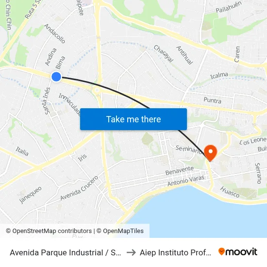 Avenida Parque Industrial / Santa Inés to Aiep Instituto Profesional map