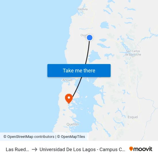 Las Ruedas to Universidad De Los Lagos - Campus Chiloé map