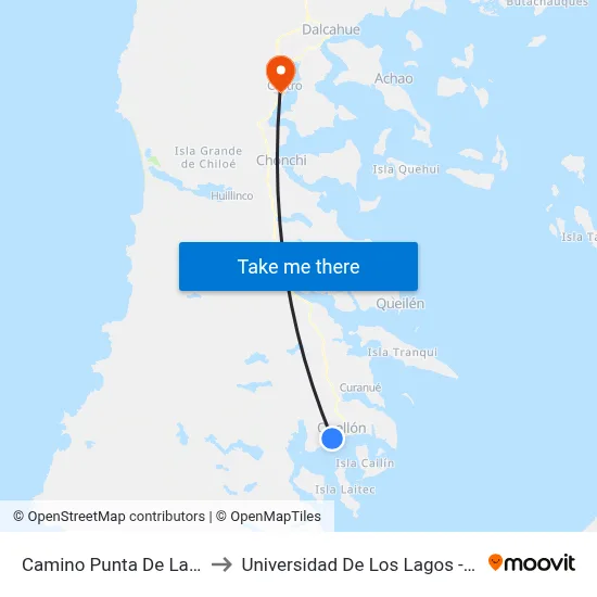 Camino Punta De Lapas Km. 1, 4 to Universidad De Los Lagos - Campus Chiloé map