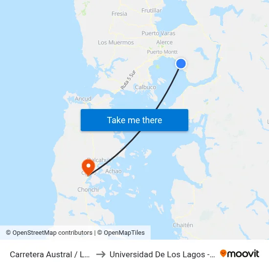 Carretera Austral / Los Arrayanes to Universidad De Los Lagos - Campus Chiloé map