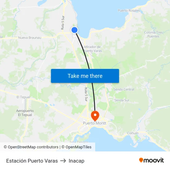 Estación Puerto Varas to Inacap map