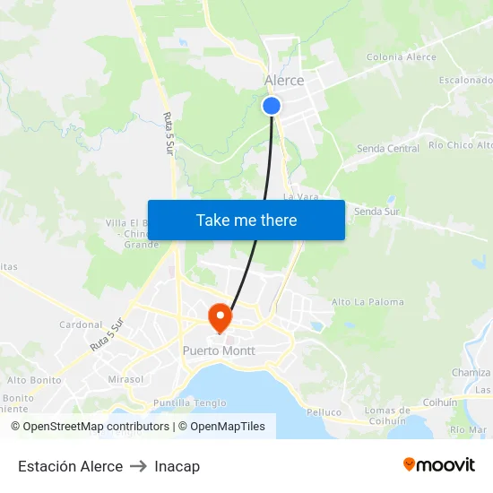 Estación Alerce to Inacap map